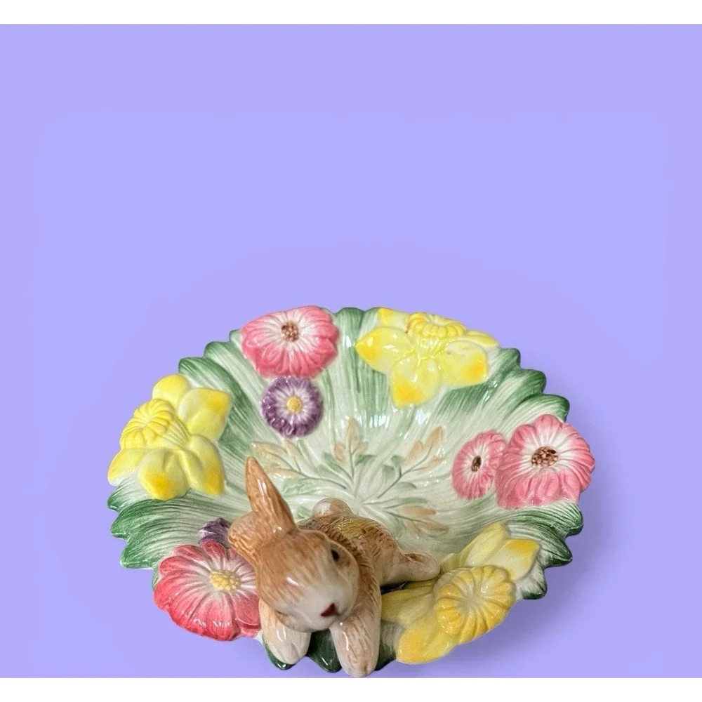 Fitz & Floyd Natures Treasure Bunny Rabbit Daffodil‎ Flowers Candy Bowl Easter